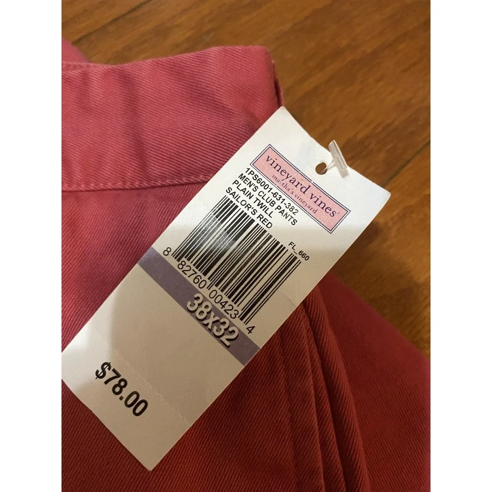 Vineyard Vines Pants Men's 38x32 Sailors Red Club Pants Plain Twill New! NWT $78